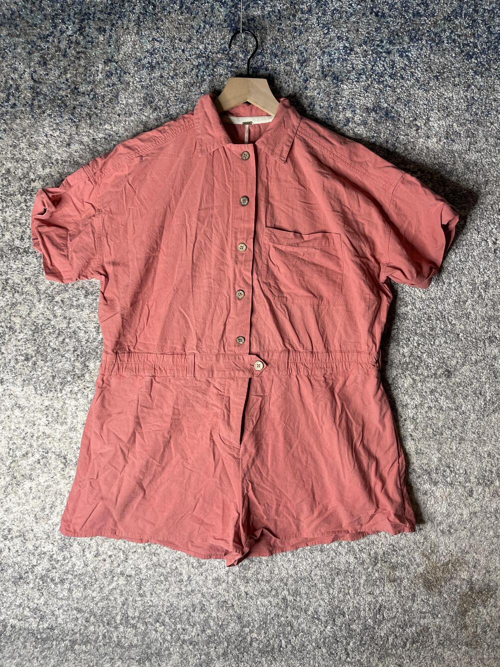 Free People Romper Womens XS Short Sleeve Button Up Utility Playsuit Pockets
